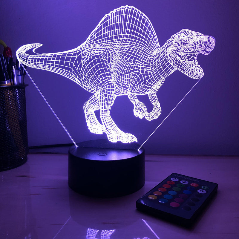 Spinosaurus Dinosaur - 3D Optical Illusion Lamp - carve-craftworks-llc