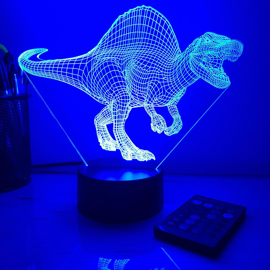 Spinosaurus Dinosaur - 3D Optical Illusion Lamp - carve-craftworks-llc