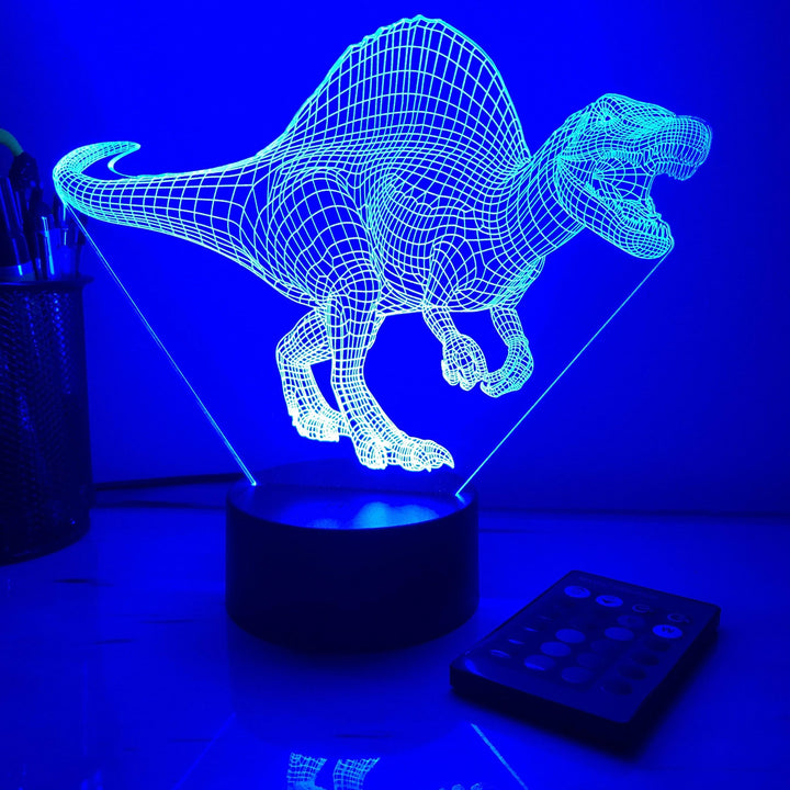 Spinosaurus Dinosaur - 3D Optical Illusion Lamp - carve-craftworks-llc