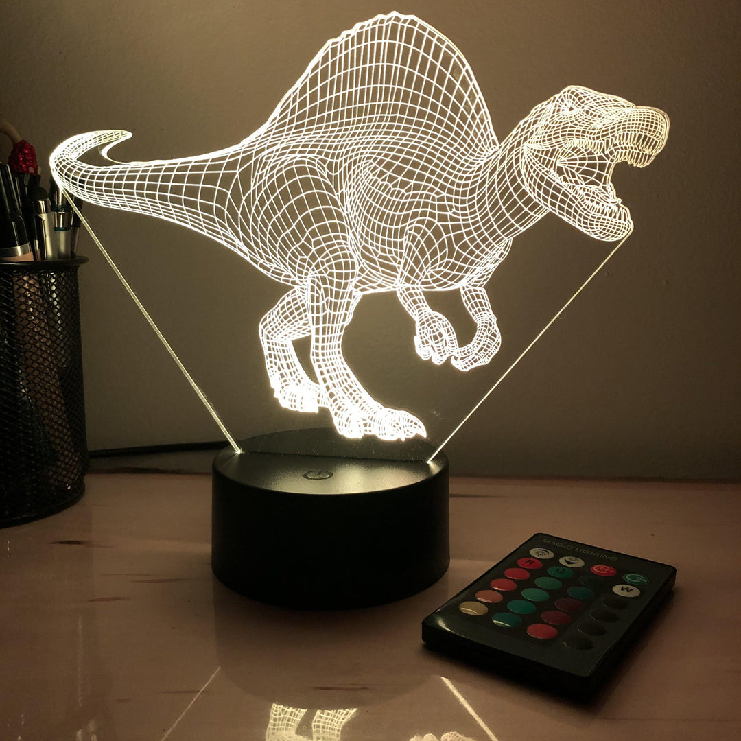 Spinosaurus Dinosaur - 3D Optical Illusion Lamp - carve-craftworks-llc