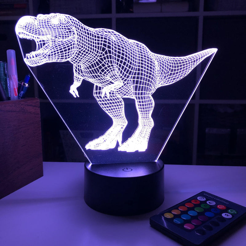 Tyrannosaurus Rex Dinosaur (2) - 3D Optical Illusion Lamp - carve-craftworks-llc