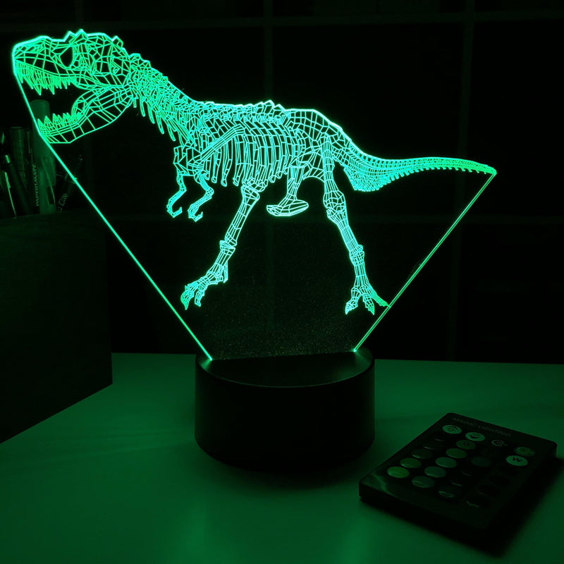 Tyrannosaurus Rex Dinosaur Bones - 3D Optical Illusion Lamp - carve-craftworks-llc