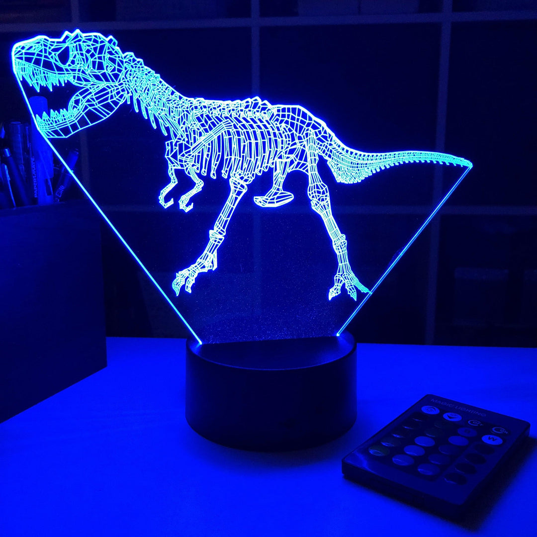 Tyrannosaurus Rex Dinosaur Bones - 3D Optical Illusion Lamp - carve-craftworks-llc