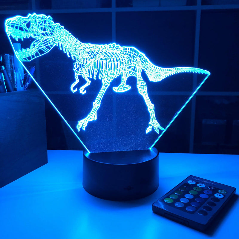 Tyrannosaurus Rex Dinosaur Bones - 3D Optical Illusion Lamp - carve-craftworks-llc