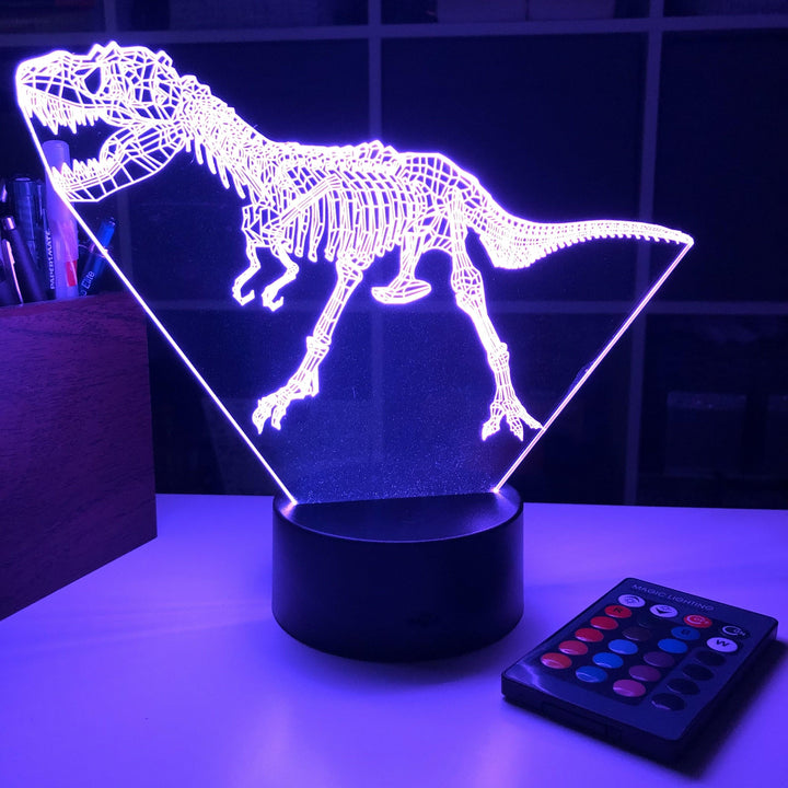 Tyrannosaurus Rex Dinosaur Bones - 3D Optical Illusion Lamp - carve-craftworks-llc