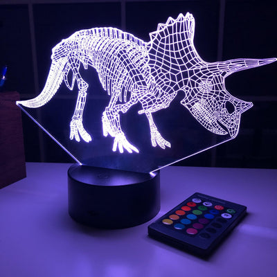 Triceratops Dinosaur  Bones - 3D Optical Illusion Lamp - carve-craftworks-llc