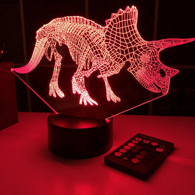 Triceratops Dinosaur  Bones - 3D Optical Illusion Lamp - carve-craftworks-llc