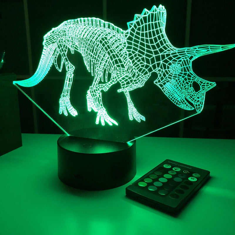 Triceratops Dinosaur  Bones - 3D Optical Illusion Lamp - carve-craftworks-llc