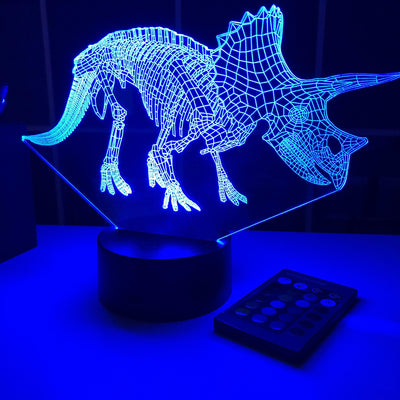 Triceratops Dinosaur  Bones - 3D Optical Illusion Lamp - carve-craftworks-llc