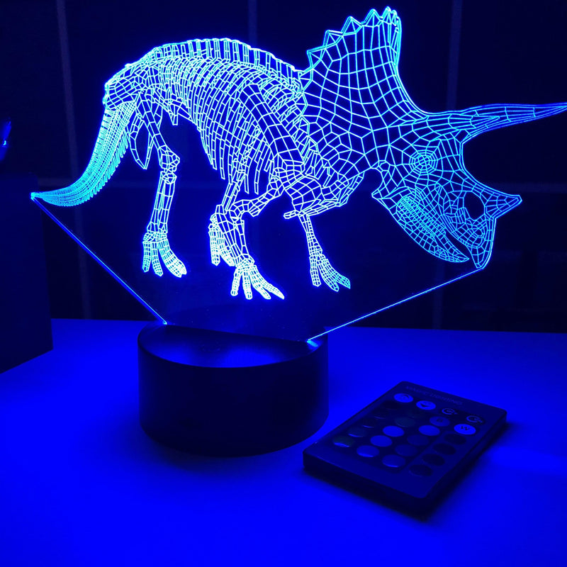 Triceratops Dinosaur  Bones - 3D Optical Illusion Lamp - carve-craftworks-llc