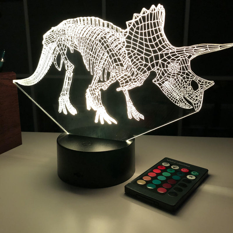 Triceratops Dinosaur  Bones - 3D Optical Illusion Lamp - carve-craftworks-llc