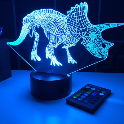 Triceratops Dinosaur  Bones - 3D Optical Illusion Lamp - carve-craftworks-llc