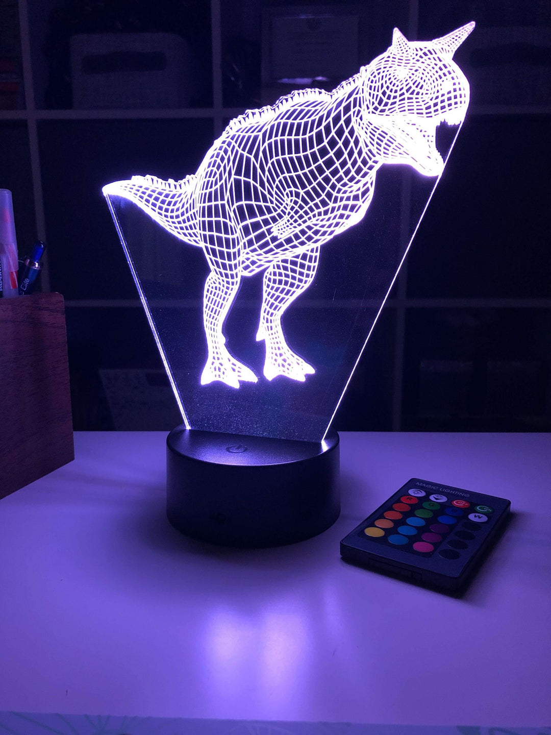 Jurassic Carnotaurus Dinosaur Gift - 3D Optical Illusion Lamp - carve-craftworks-llc