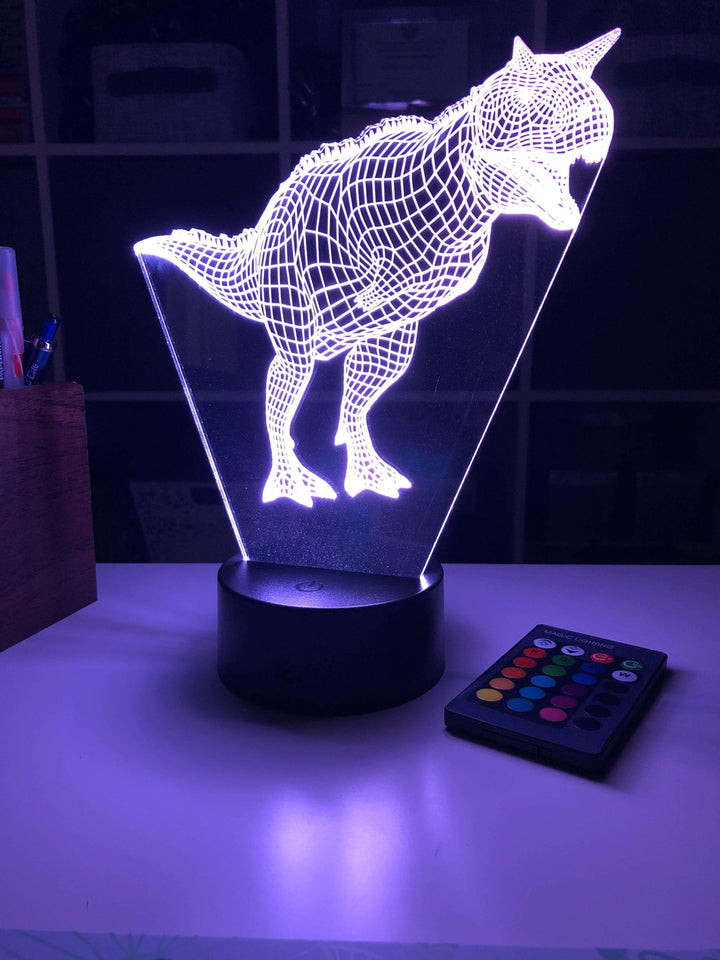 Jurassic Carnotaurus Dinosaur Gift - 3D Optical Illusion Lamp - carve-craftworks-llc