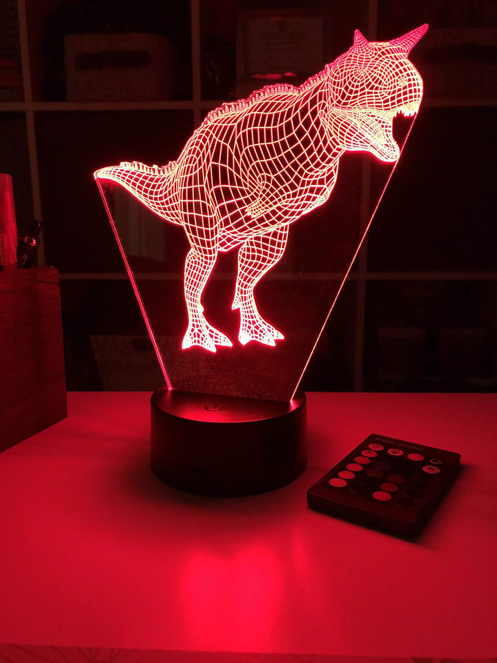 Jurassic Carnotaurus Dinosaur Gift - 3D Optical Illusion Lamp - carve-craftworks-llc