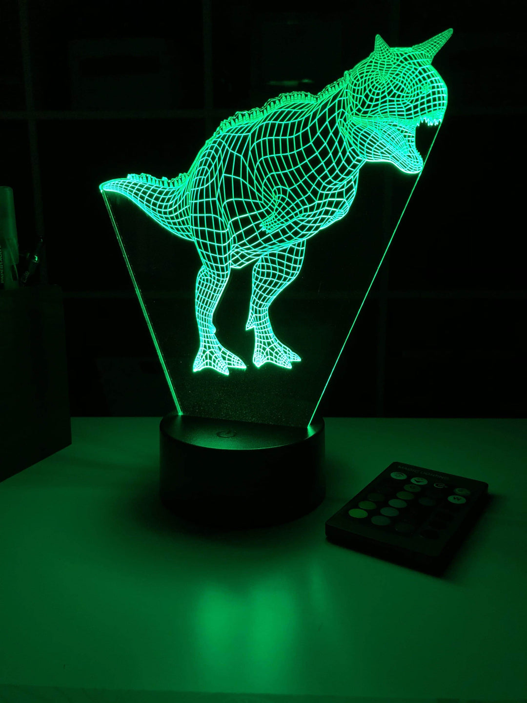 Jurassic Carnotaurus Dinosaur Gift - 3D Optical Illusion Lamp - carve-craftworks-llc