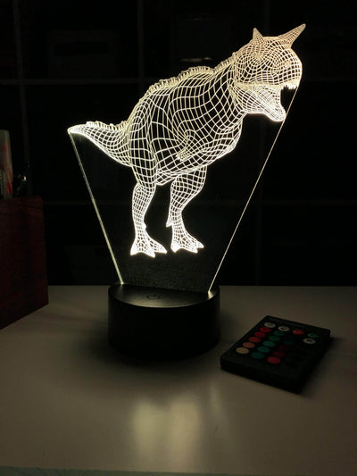 Jurassic Carnotaurus Dinosaur Gift - 3D Optical Illusion Lamp - carve-craftworks-llc