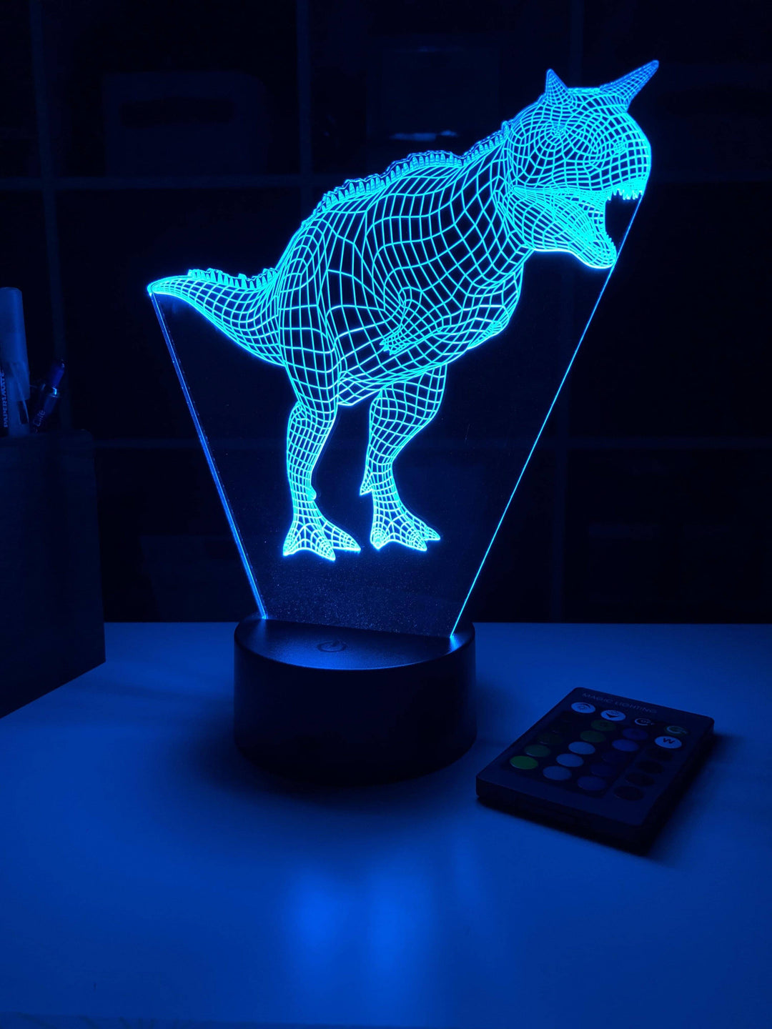 Jurassic Carnotaurus Dinosaur Gift - 3D Optical Illusion Lamp - carve-craftworks-llc
