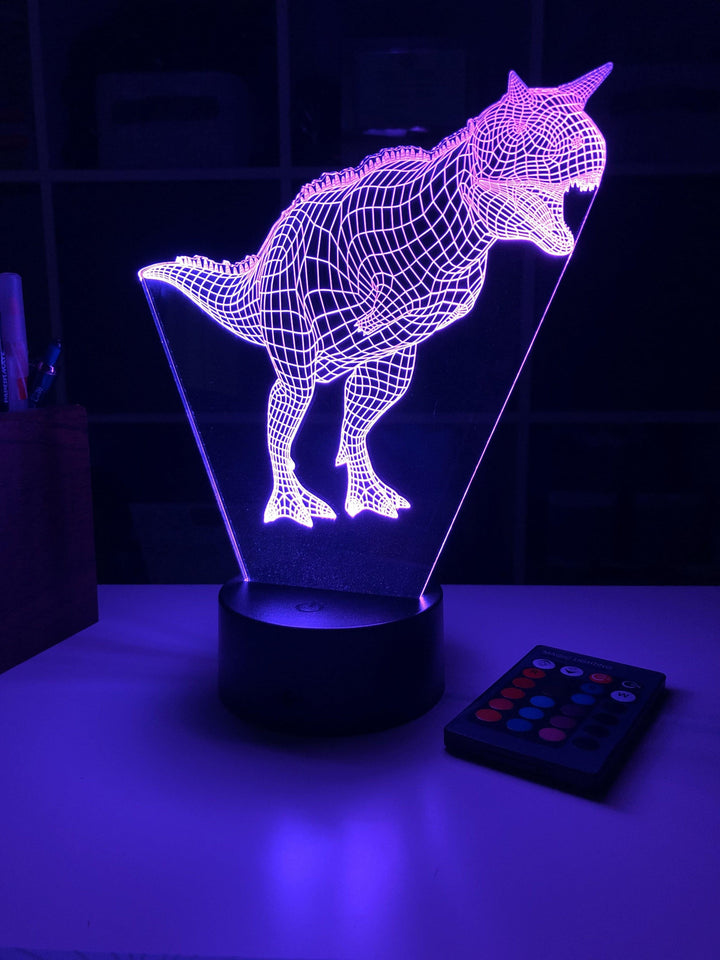 Jurassic Carnotaurus Dinosaur Gift - 3D Optical Illusion Lamp - carve-craftworks-llc