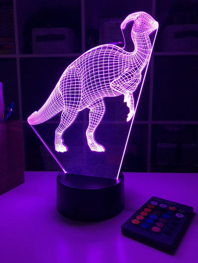 Parasaurolophus Dinosaur - 3D Optical Illusion Lamp - carve-craftworks-llc