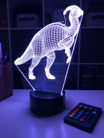 Parasaurolophus Dinosaur - 3D Optical Illusion Lamp - carve-craftworks-llc