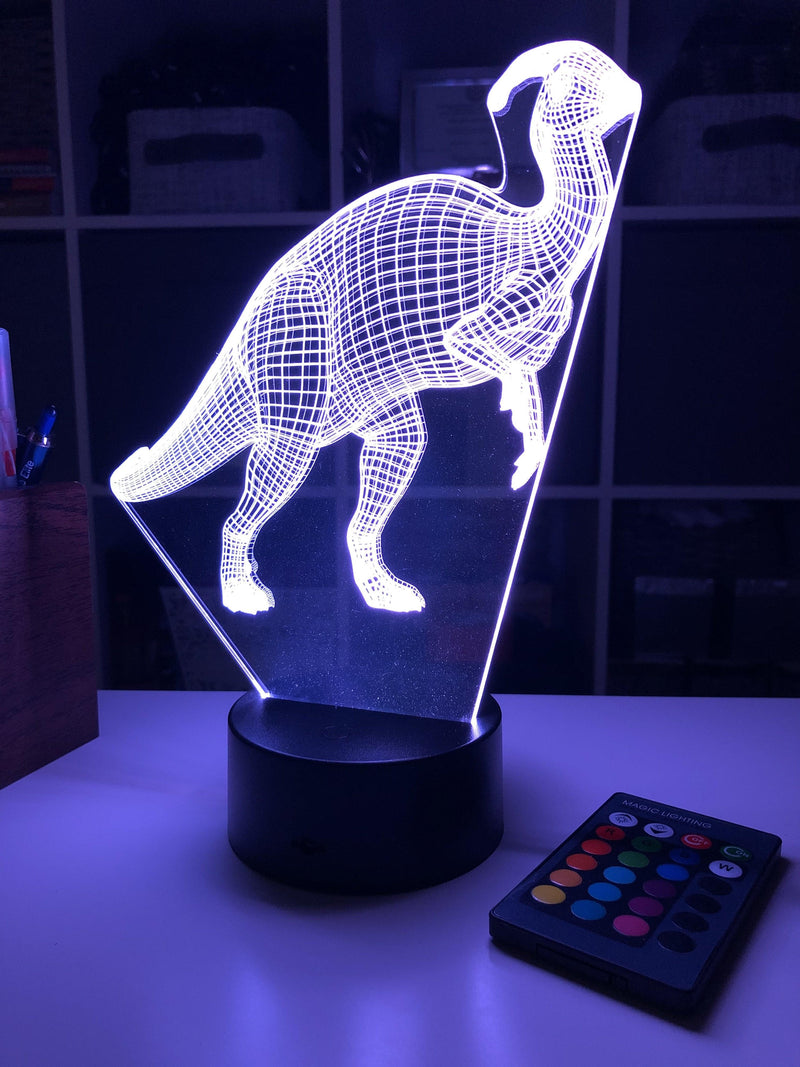 Parasaurolophus Dinosaur - 3D Optical Illusion Lamp - carve-craftworks-llc