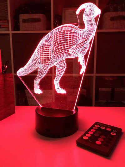 Parasaurolophus Dinosaur - 3D Optical Illusion Lamp - carve-craftworks-llc
