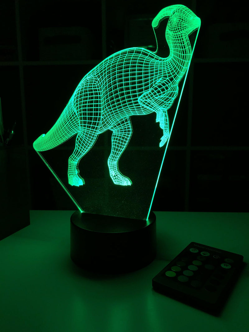 Parasaurolophus Dinosaur - 3D Optical Illusion Lamp - carve-craftworks-llc