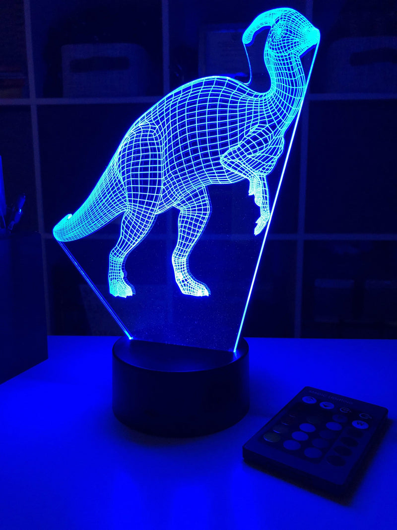 Parasaurolophus Dinosaur - 3D Optical Illusion Lamp - carve-craftworks-llc