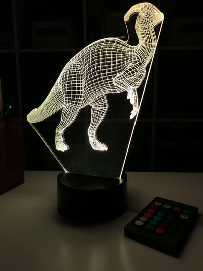Parasaurolophus Dinosaur - 3D Optical Illusion Lamp - carve-craftworks-llc