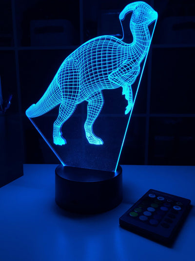 Parasaurolophus Dinosaur - 3D Optical Illusion Lamp - carve-craftworks-llc