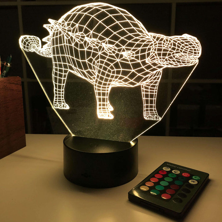 Ankylosaurus Dinosaur Gift - 3D Optical Illusion Lamp - carve-craftworks-llc