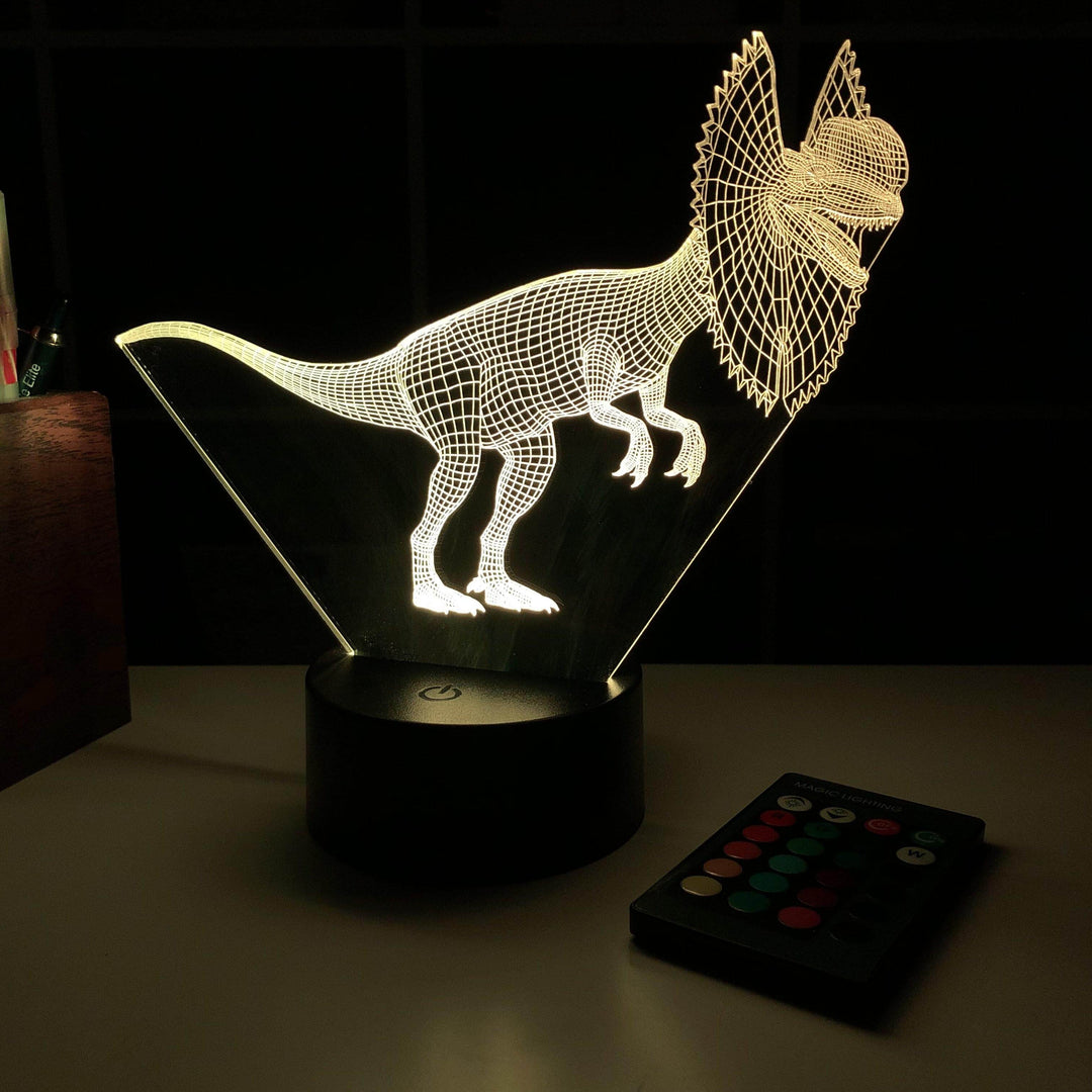 Dilophosaurus Dinosaur - 3D Optical Illusion Lamp - carve-craftworks-llc