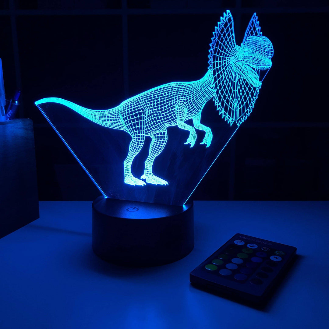 Dilophosaurus Dinosaur - 3D Optical Illusion Lamp - carve-craftworks-llc