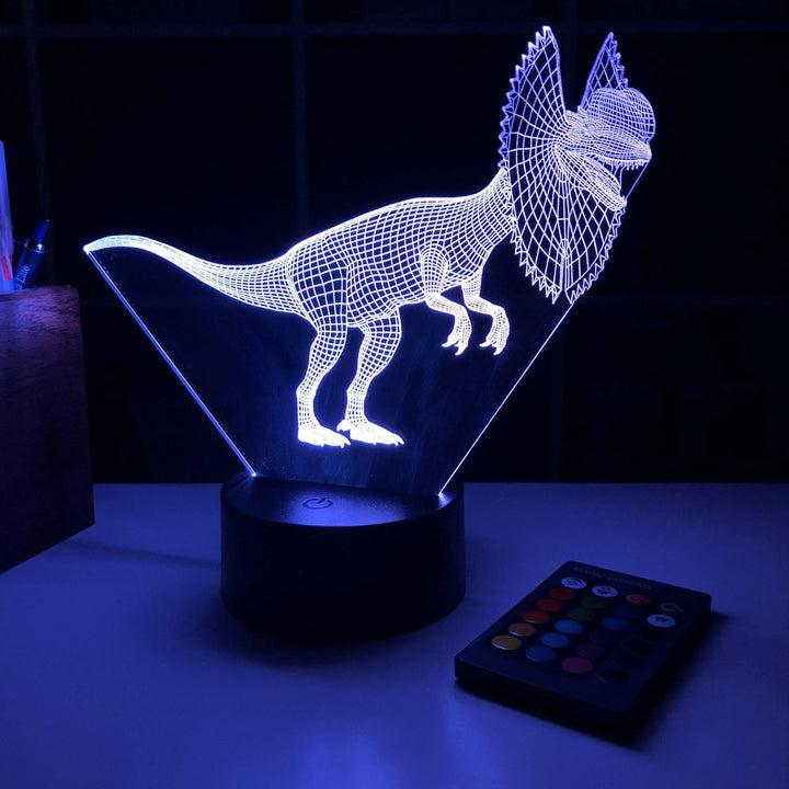 Dilophosaurus Dinosaur - 3D Optical Illusion Lamp - carve-craftworks-llc
