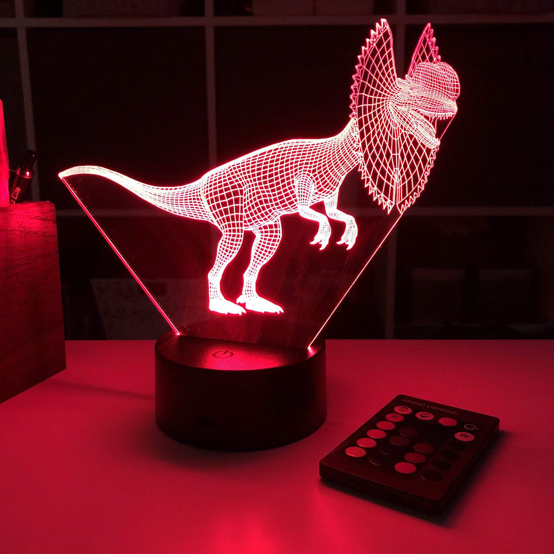 Dilophosaurus Dinosaur - 3D Optical Illusion Lamp - carve-craftworks-llc