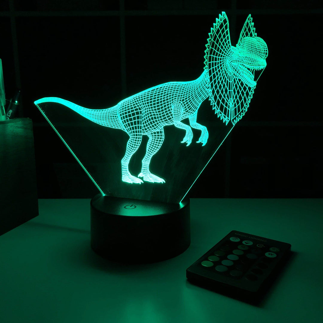 Dilophosaurus Dinosaur - 3D Optical Illusion Lamp - carve-craftworks-llc