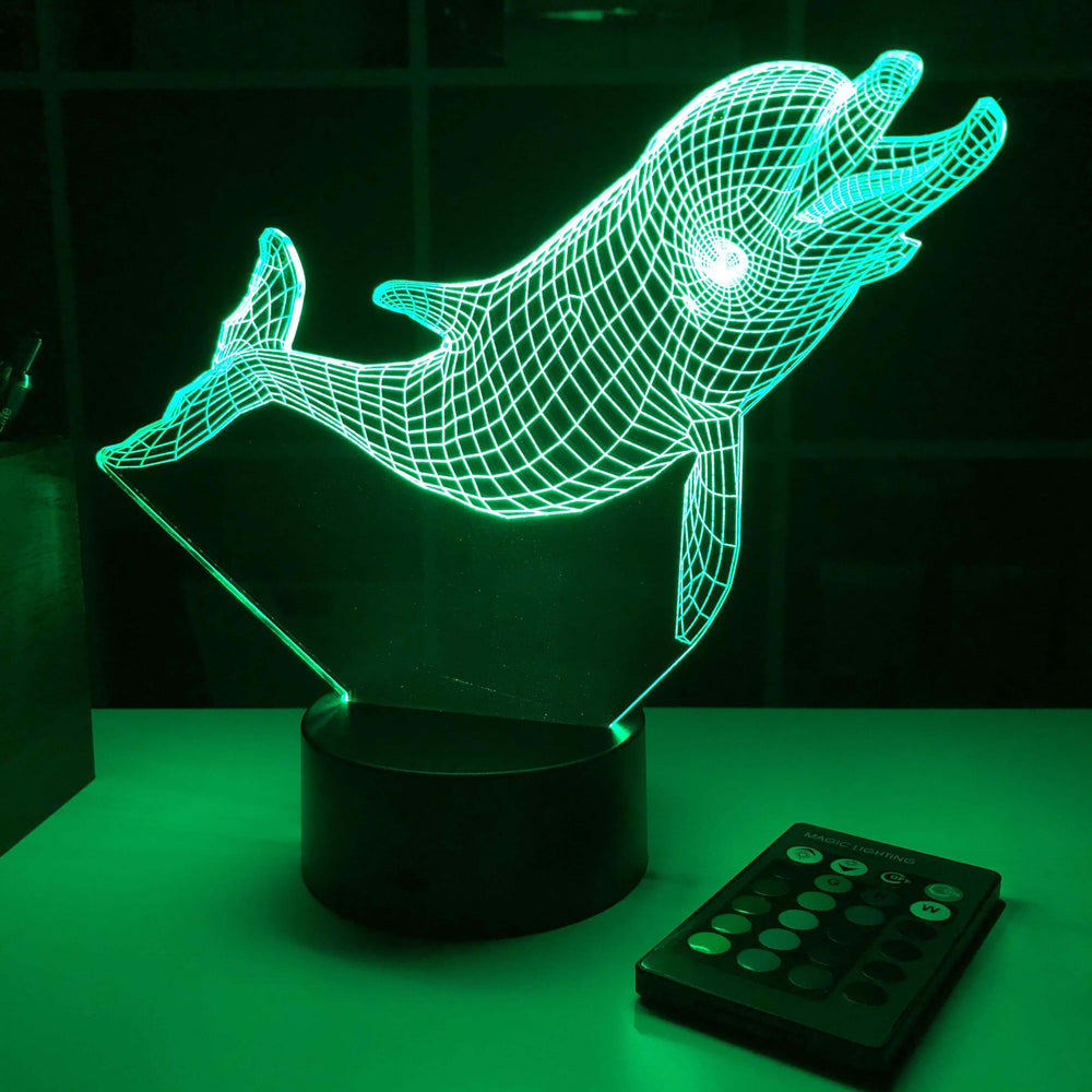 Dolphin (2) - Animal - 3D Optical Illusion Lamp - carve-craftworks-llc