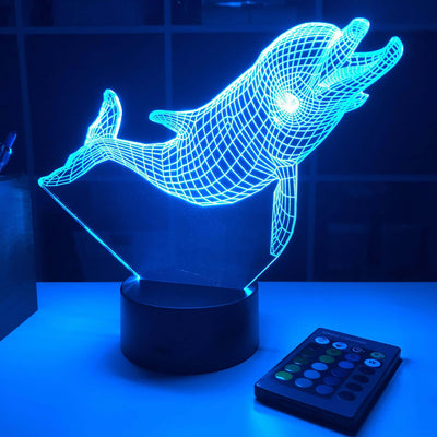 Dolphin (2) - Animal - 3D Optical Illusion Lamp - carve-craftworks-llc