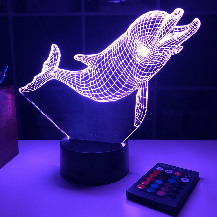Dolphin (2) - Animal - 3D Optical Illusion Lamp - carve-craftworks-llc
