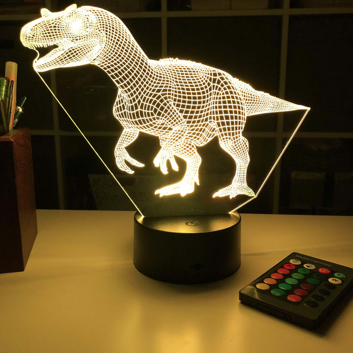 Allosaurus Dinosaur - 3D Optical Illusion Lamp - carve-craftworks-llc