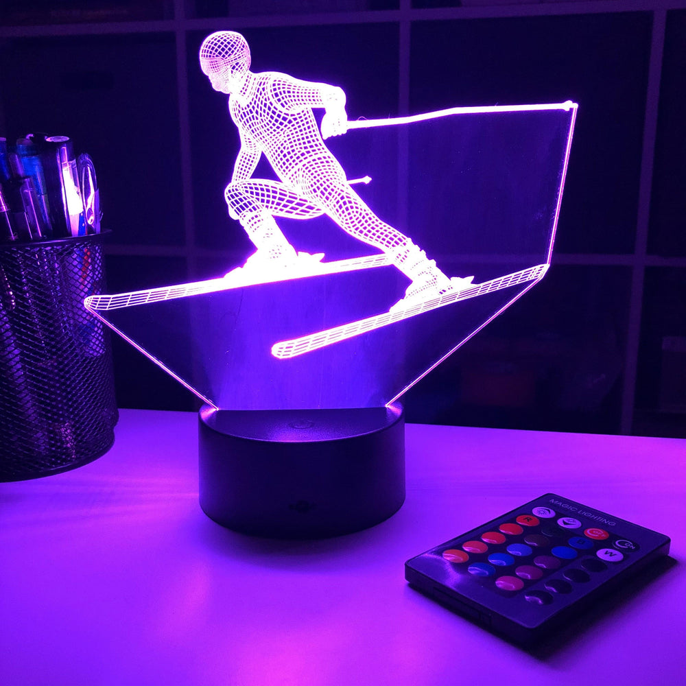Skier - 3D Optical Illusion Lamp - carve-craftworks-llc