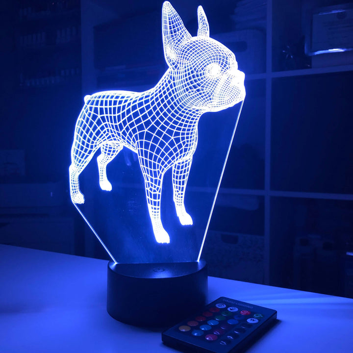 Boston Terrier Dog  - Animal - 3D Optical Illusion Lamp - carve-craftworks-llc
