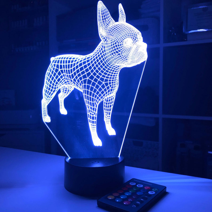 Boston Terrier Dog  - Animal - 3D Optical Illusion Lamp - carve-craftworks-llc