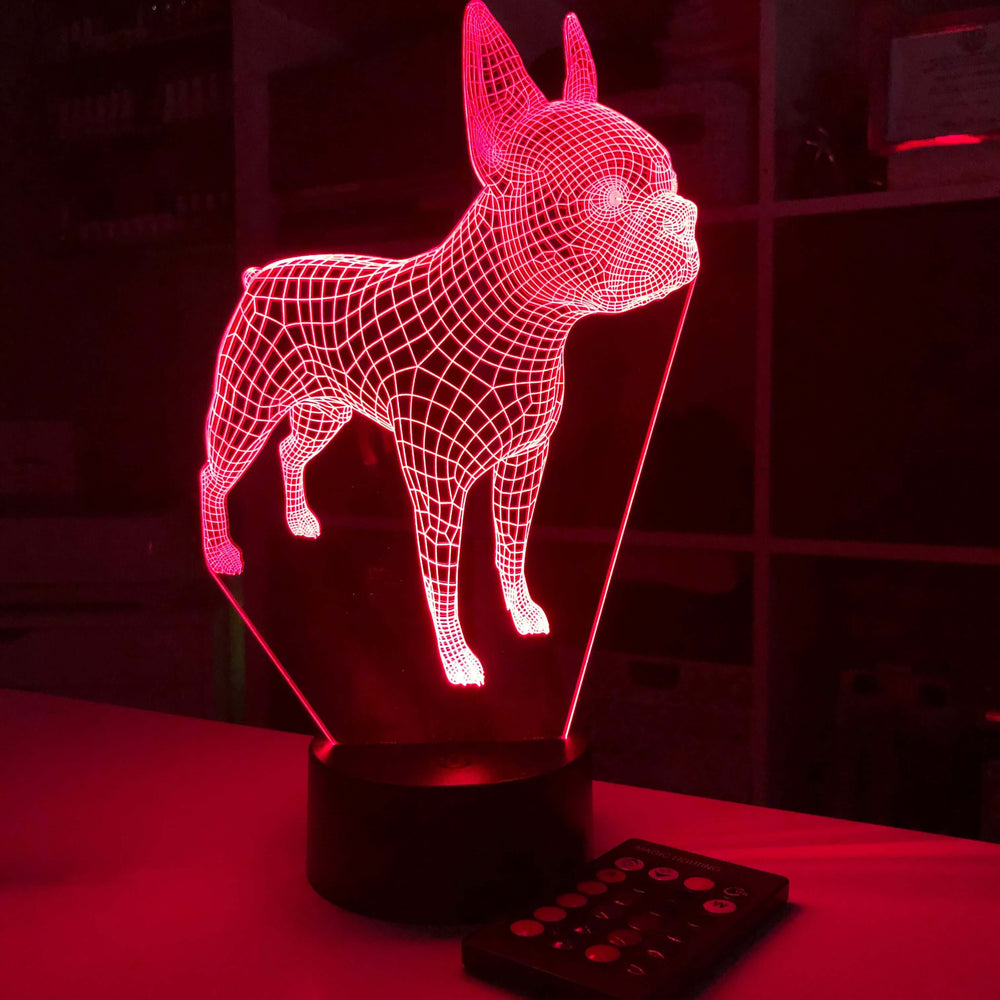 Boston Terrier Dog  - Animal - 3D Optical Illusion Lamp - carve-craftworks-llc