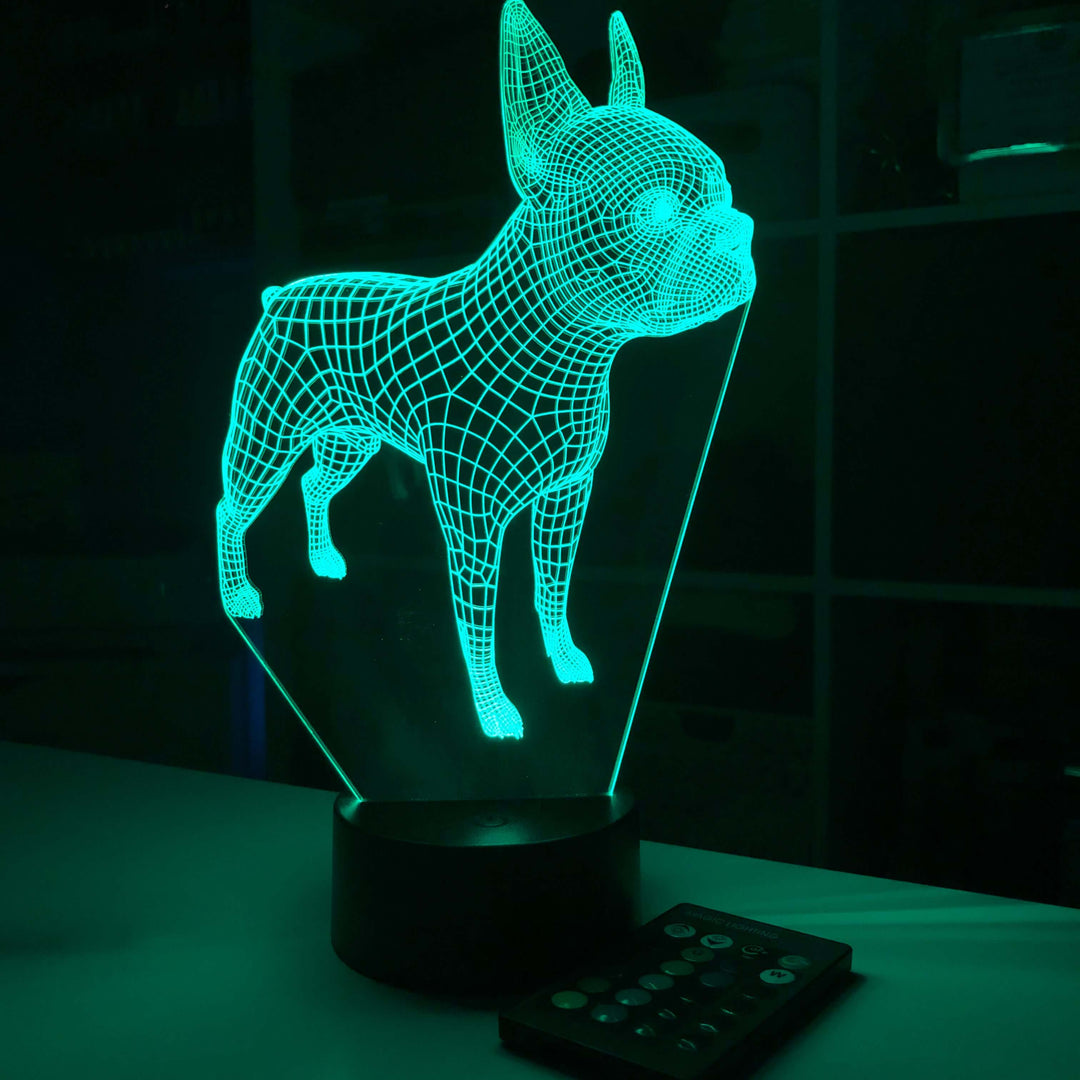 Boston Terrier Dog  - Animal - 3D Optical Illusion Lamp - carve-craftworks-llc