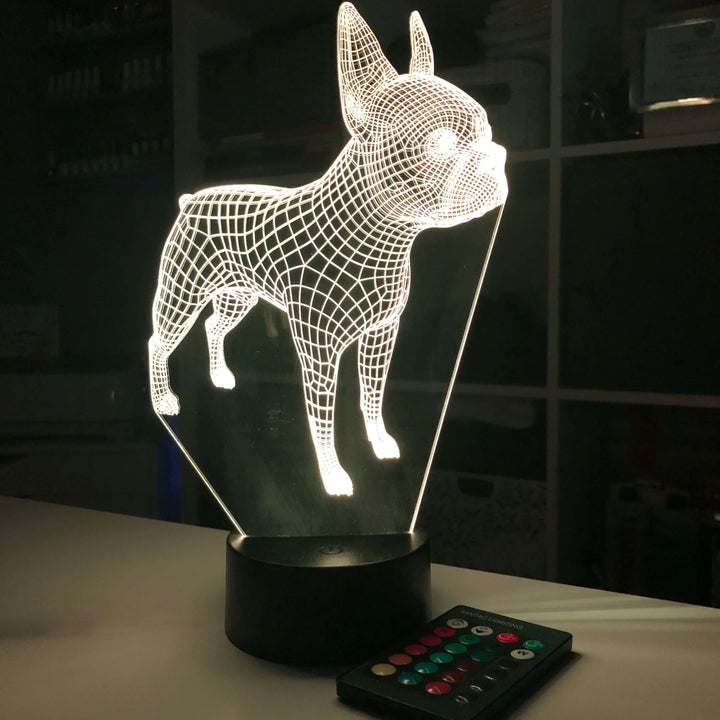 Boston Terrier Dog  - Animal - 3D Optical Illusion Lamp - carve-craftworks-llc