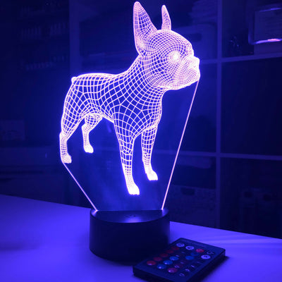 Boston Terrier Dog  - Animal - 3D Optical Illusion Lamp - carve-craftworks-llc