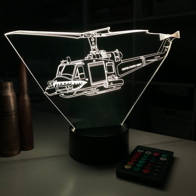 UH-1 "Huey" Gunship Helicopter - 3D Optical Illusion Lamp - carve-craftworks-llc