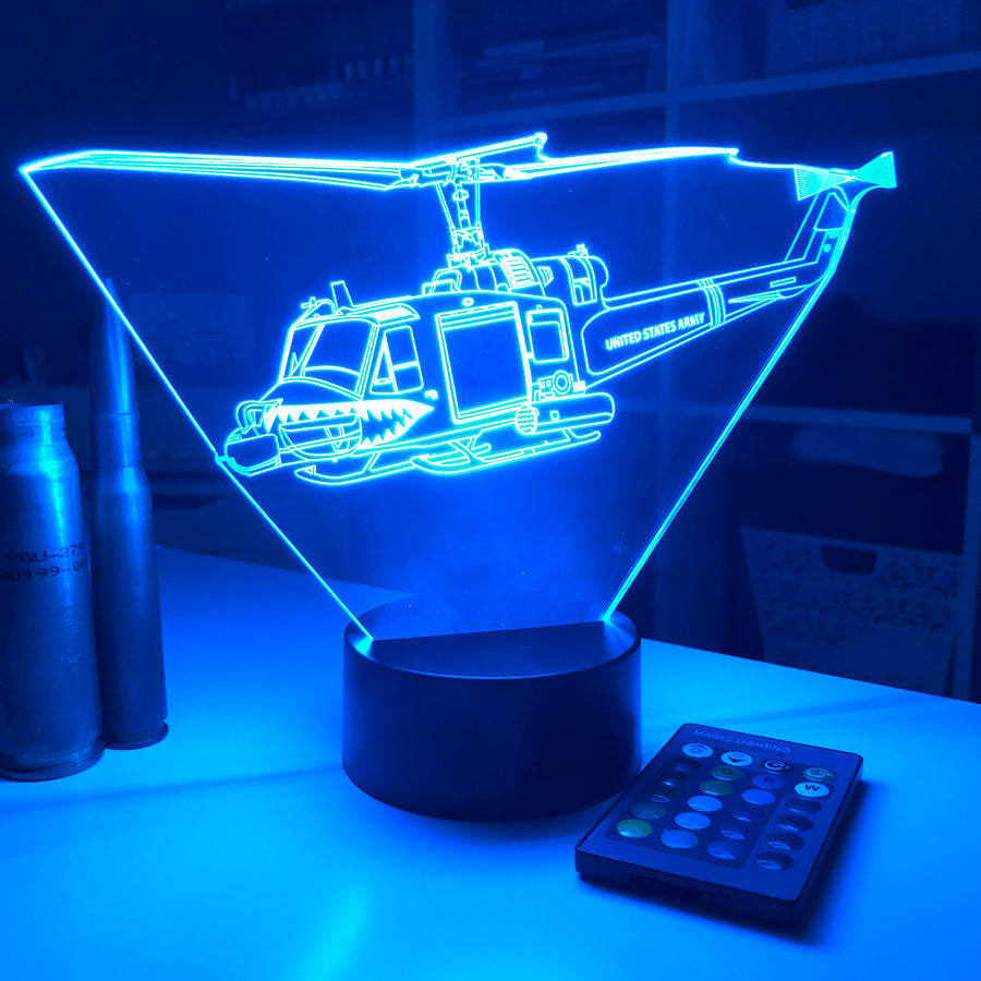 UH-1 "Huey" Gunship Helicopter - 3D Optical Illusion Lamp - carve-craftworks-llc